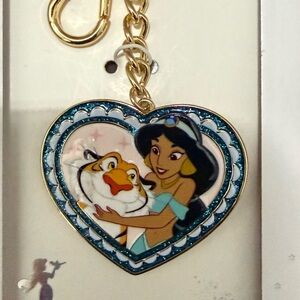 Disney Jasmine Aladdin Rajah Heart Keychain Bag Charm NWT Teal, Gold, White
